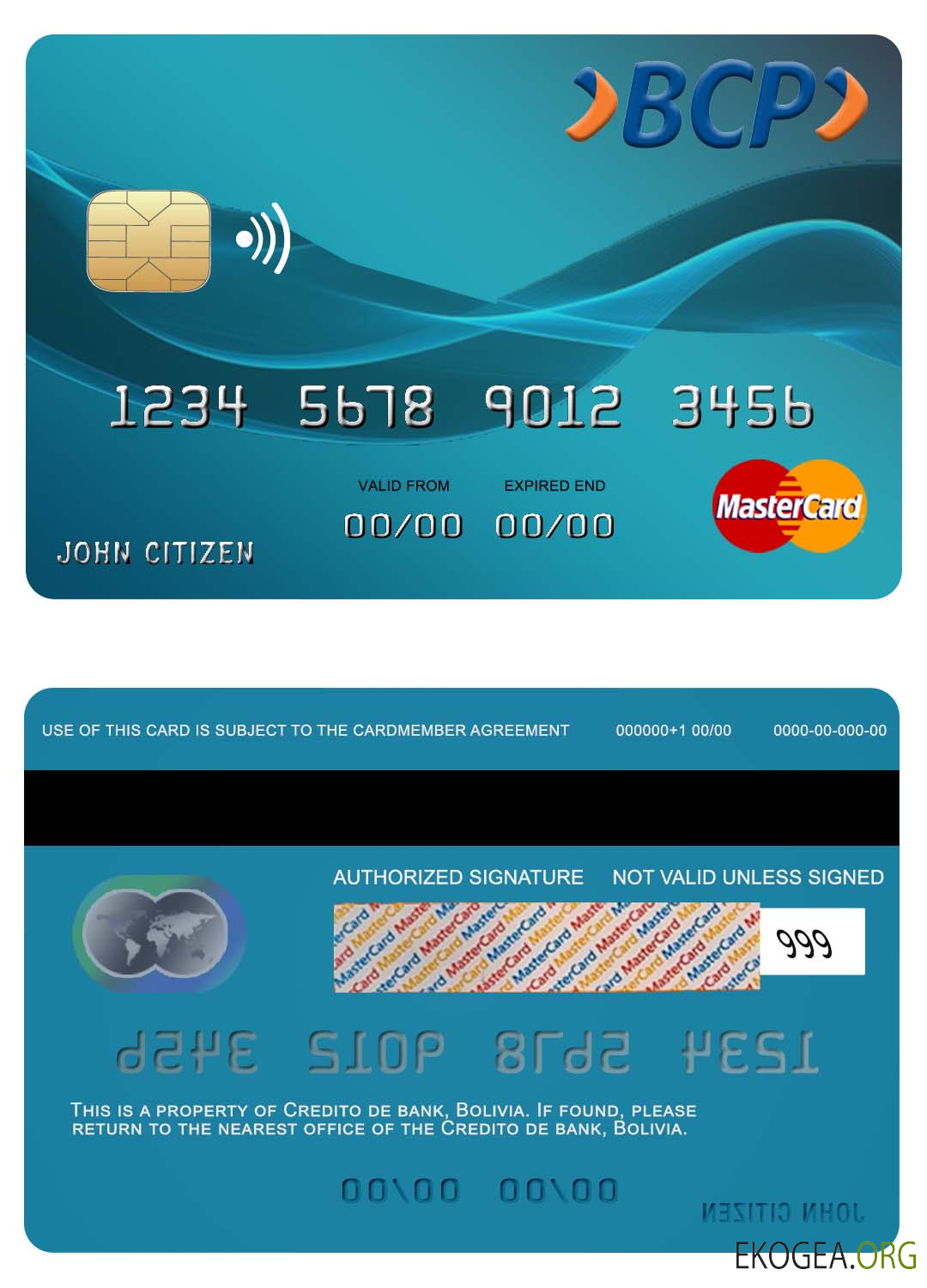 Carte Mastercard de la banque Bolovia Credito